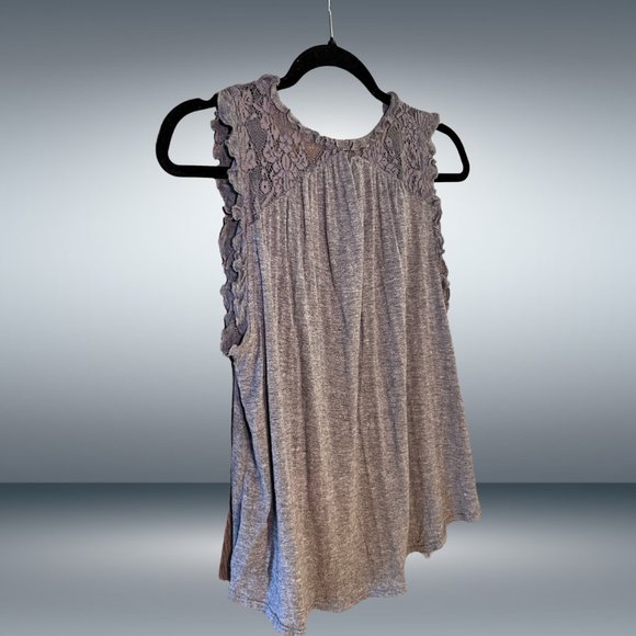 Eyeshadow Heather Grey Frill Ruffle Trim Tank with Tie V-Neck Collar - Picture 6 of 6
